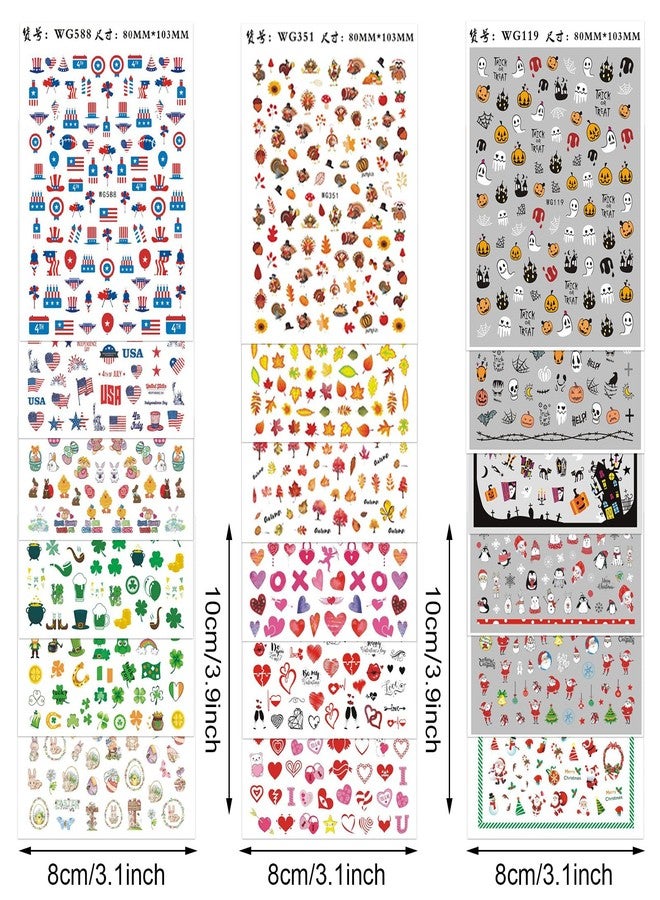 وولاين مجموعة ملصقات تزيين الأظافر من والين، ١٨ ورقة، مناسبة لجميع المناسبات والأعياد، من الخريف والهالوين إلى الشتاء وعيد الحب وعيد الاستقلال. ملصقات أظافر ذاتية اللصق لتزيين أظافرك في عيد الميلاد أو حفلاتك. - Image 2